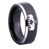 Black Elephant Family Shiny Edges Tungsten Wedding Band Ring for Men