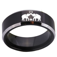 Black Elephant Family Shiny Edges Tungsten Wedding Band Ring for Men