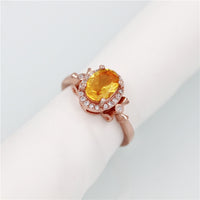 1.5 Ct Oval Citrine Birthstone Solitaire Ring, Diamond Simulant Rose Gold Brushed 925 Sterling Silver Engagement Ring for Women