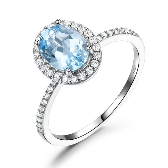 Oval Cut Blue Topaz Diamond Simulant Sterling Silver Wedding Ring