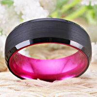 Pink and Black Brushed Tungsten Wedding Band Ring for Men