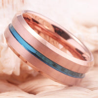 Rose Gold with Blue Groove Tungsten Wedding Band Ring for Men