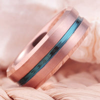 Rose Gold with Blue Groove Tungsten Wedding Band Ring for Men