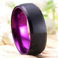 Black and Purple Brushed Tungsten Wedding Band Ring for Men
