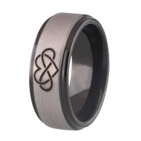 Black and Silver Infinity Heart Wedding Band Ring for Men