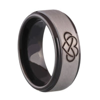 Black and Silver Infinity Heart Wedding Band Ring for Men