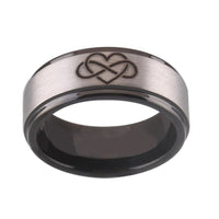 Black and Silver Infinity Heart Wedding Band Ring for Men