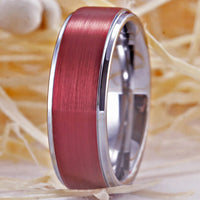 Red and Silver Brushed Tungsten Wedding Band Ring for Men