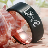 Black and Rose Gold Firefighter Love Design Wedding Band Ring for Men