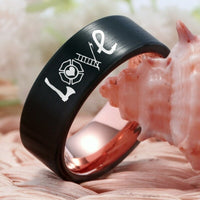 Black and Rose Gold Firefighter Love Design Wedding Band Ring for Men