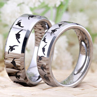 Silver Duck Hunting Couple Tungsten Wedding Band Ring for Men and Women