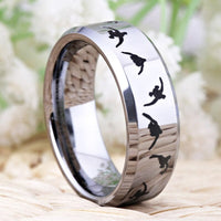 Silver Duck Hunting Couple Tungsten Wedding Band Ring for Men and Women