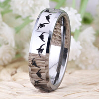 Silver Duck Hunting Couple Tungsten Wedding Band Ring for Men and Women