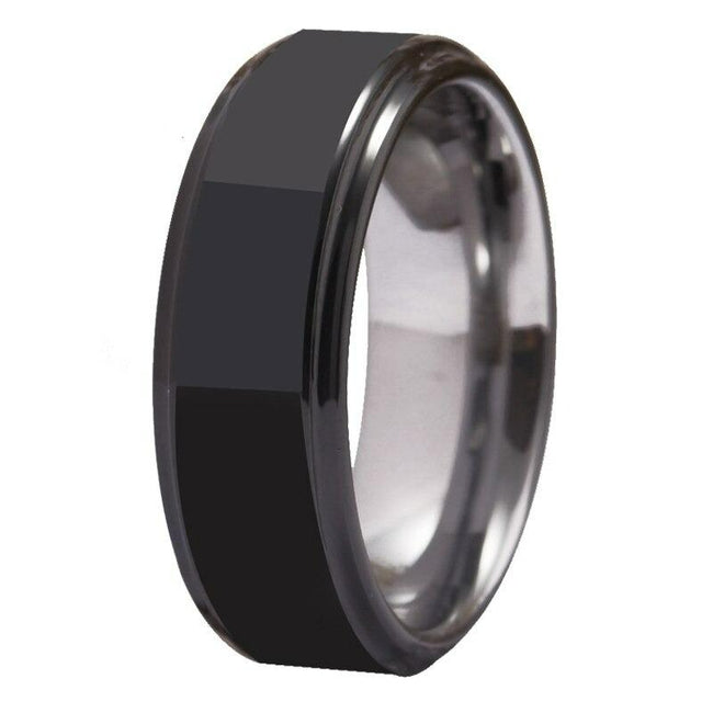 Black and Silver Stepped Edges Tungsten Wedding Band Ring for Men