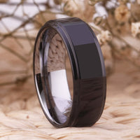 Black and Silver Stepped Edges Tungsten Wedding Band Ring for Men