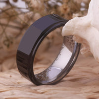 Black and Silver Stepped Edges Tungsten Wedding Band Ring for Men