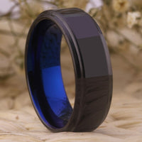 Black and Blue Stepped Edges Tungsten Wedding Band Ring for Men