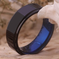 Black and Blue Stepped Edges Tungsten Wedding Band Ring for Men