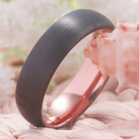 Rose Gold and Gunmetal Brushed Couple Tungsten Wedding Band Ring for Men and Women