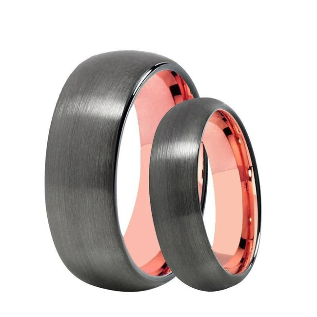 Rose Gold and Gunmetal Brushed Couple Tungsten Wedding Band Ring for Men and Women