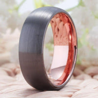 Rose Gold and Gunmetal Brushed Couple Tungsten Wedding Band Ring for Men and Women