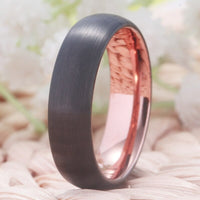 Rose Gold and Gunmetal Brushed Couple Tungsten Wedding Band Ring for Men and Women
