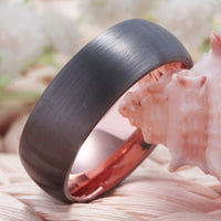 Rose Gold and Gunmetal Brushed Couple Tungsten Wedding Band Ring for Men and Women