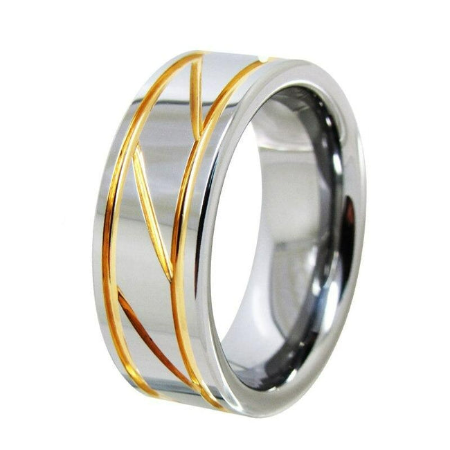 Silver with Golden Grooves Tungsten Wedding Band Ring for Men