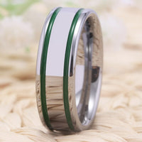 Silver with Green Grooves Tungsten Wedding Band Ring for Men
