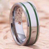 Silver with Green Grooves Tungsten Wedding Band Ring for Men